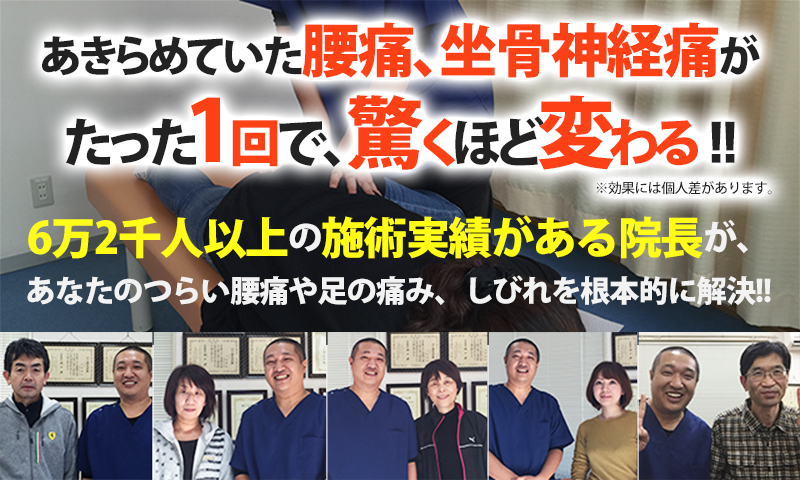 あきらめていた腰痛、坐骨神経痛がたった1回で、驚くほど変わる！